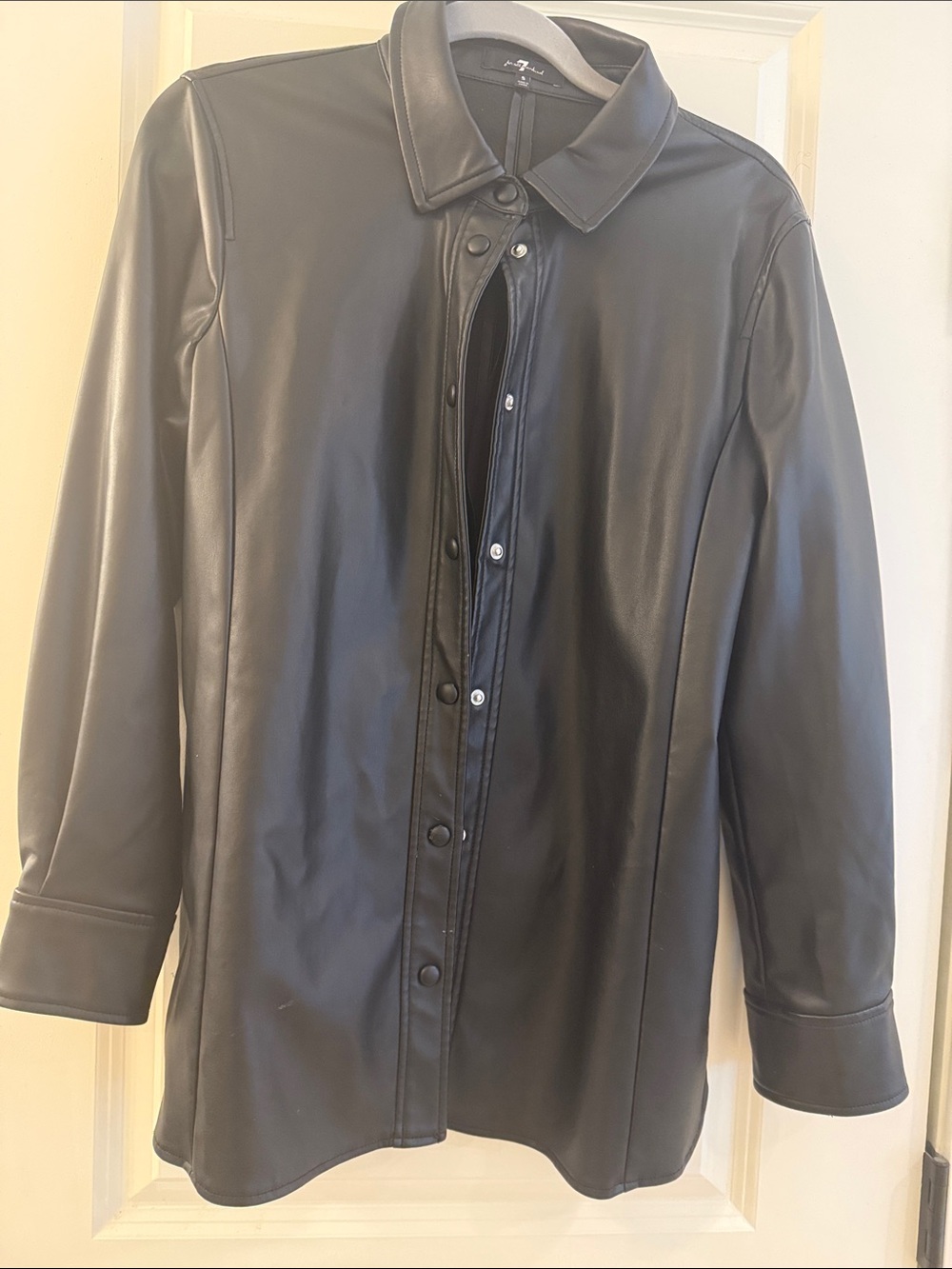 7 For All Mankind Black Faux Leather Button-Up Jacket